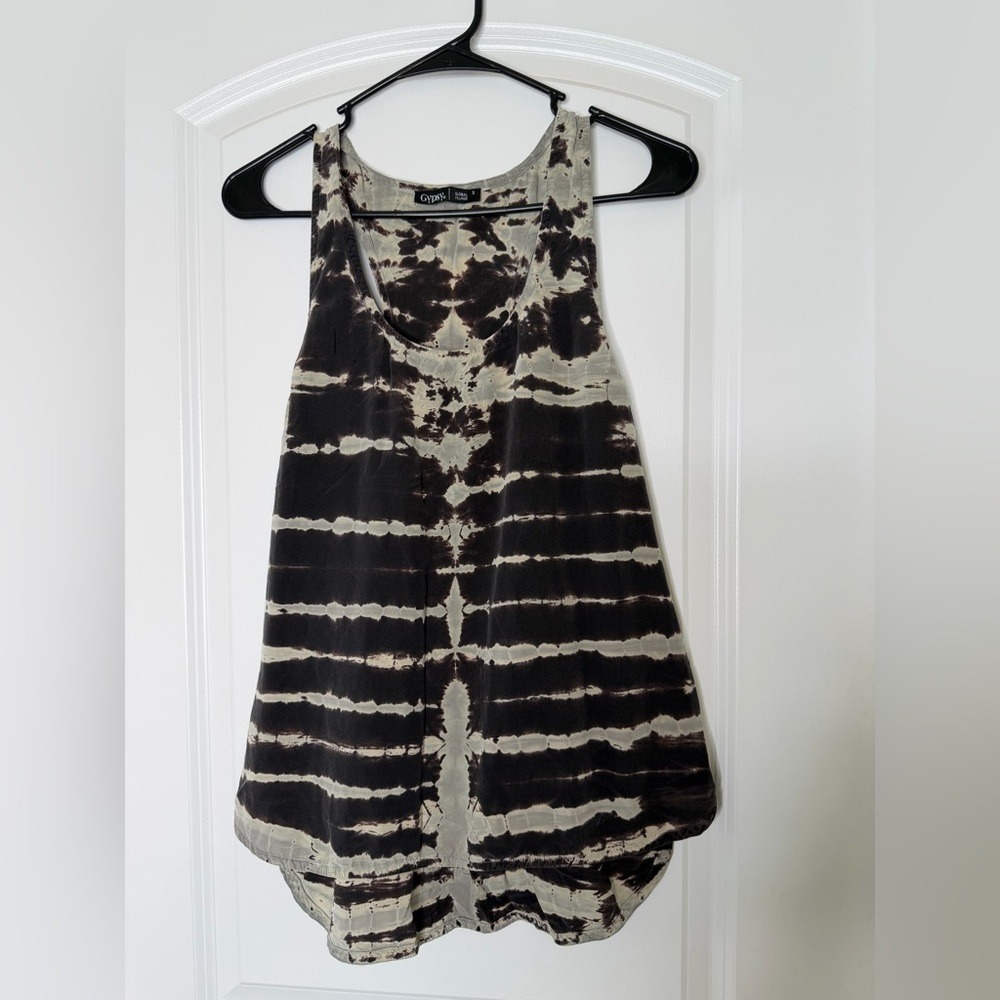 Silk Abstract Print Tank Top Small Boho Festival Flowy Minimalist Gypsy - Picture 2 of 10